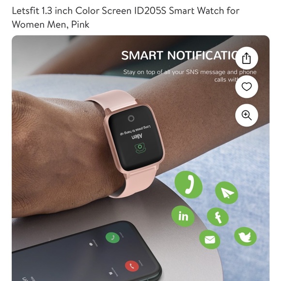 Letsfit 1.3 inch Color Screen ID205S Smart Watch for Women Men, Pink (BRAND NEW) - Picture 2 of 4